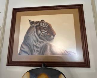 #246 Print Pastel of Tiger - by TH Farnsworth 2019/3000 (has water damage on Matte) - 32x26	 $275.00 

