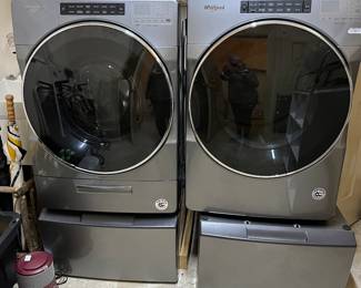 #96	Whirlpool front load washer and dryer on pedestal Model #WFW6620HC2, Dryer WED6620HC	 $800.00 			
