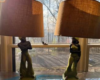 #60	Lamp	Pair of Male and Female Alladin Type Lime Green Lamps 25"	 $60.00 
