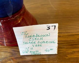 #37	Vtg. Handblown Czech Snake Cording Vase - 13"H - 6.25 Mouth Opening	 $40.00 			
