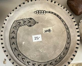 #248	Art	Antique Pottery w/snake Painted in center - 9.5" Round	 $25.00 			
