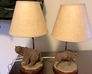 #193	Lamp	Set. Bear and Bison lamps.  Shade scenery when lit.  	 $40.00 			
