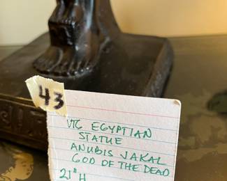 #43	art	Vtg. Egyptian Statue Anubis Vakil God of the Deal  - 21"Hx6"x6"Base	 $60.00 			
