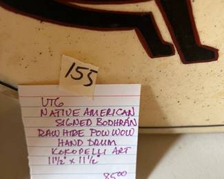 #155	Art	VTG Native American signed Bodhran Raw Hide Pow Wow drum	 $85.00 			
