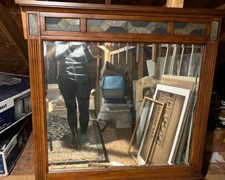 Mirror that goes with dresser #58  slate tile cover drawers with 9 drawers and 2 doors with painting on top  64x18x38 /$125