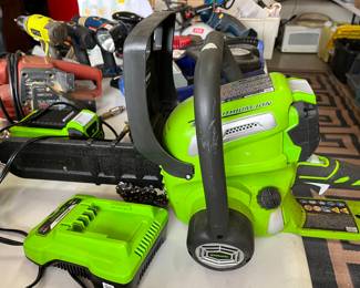 #111	Garage	Green Works 40 VT chainsaw with battery and charger	 $100.00 			
