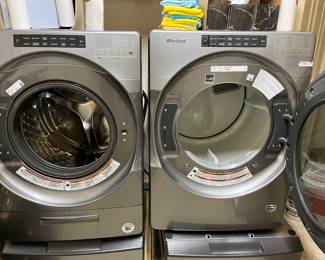 #96	Whirlpool front load washer and dryer on pedestal Model #WFW6620HC2, Dryer WED6620HC	 $800.00 			
