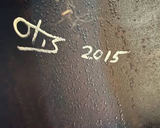 #6	Table 	Cast Metal Base Sculpture Signed by Otis 2015 - Tree Base w/Glass Beveled Top Table - 24sq x 26   (glass is 1/4" Thick)	 $425.00 
