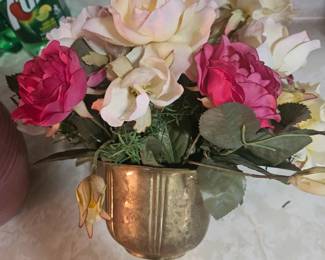 Silk Flowers / Brass Pot