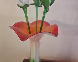 Murano Style Vase shown with Glass Long Stem Flowers