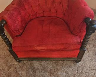 Hollywood Regency - Twisted Arm & Fabric Chesterfield Chair - Deep Red