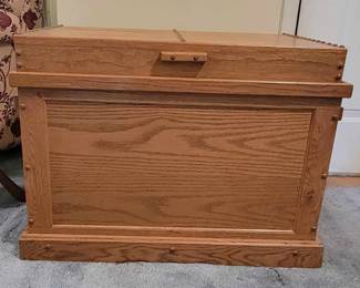 Very nice wooden chest with removable tray and deep interior space. (Exterior view)