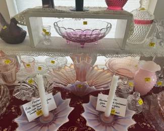 Rare Fostoria Pink and White Pulled Glass sets