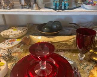 Red Vintage Glassware Set and Never Seen China Pieces