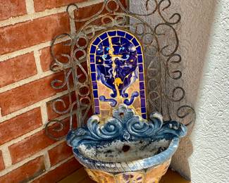 spanish style mosaic tiled fountain wall hanging sculpture