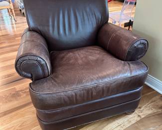 Brown Leather Chair with matching Ottoman