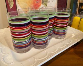 Hand painted pastel striped glass blown tumblers 