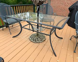 Outdoor Iron and Glass Patio set with umbrella