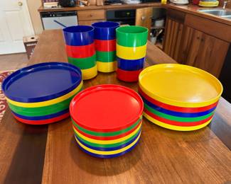 Vintage rainbow melamine dishes by Heller 