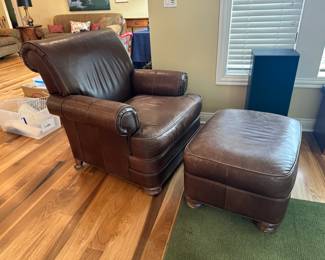 Brown Leather Chair with matching Ottoman