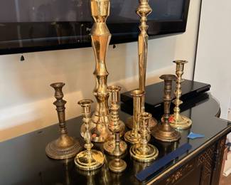 Assorted size brass candlestick holders