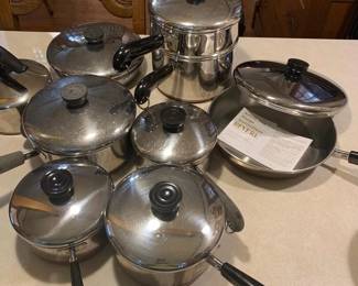 Vintage assortment Revere Ware pots and pans