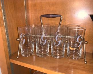 Mid Century Modern highball glasses with tray