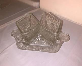 Crystal Creamer and Sugar with tray
