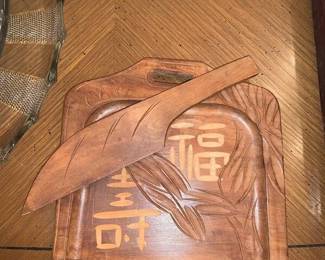 Vintage Japanese Wood Crumb Pan & Scraper