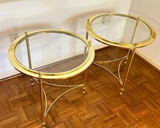 MidCentury Modern Round Brass Glass Side End Tables Design