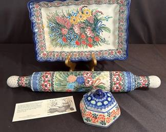 UNIKAT POLISH POTTERY 3pcs Set Hand Made In Poland