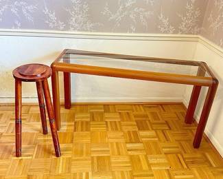 Vintage Danish Modern Teak Glass Console Table Rosewood Stand Table