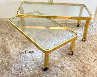 MidCentury Modern Brass and Glass Nesting Coffee Table