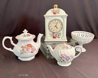 Vintage Floral Clock, Tea Pot Vase with Stand Windsor, Crownford  Formalities