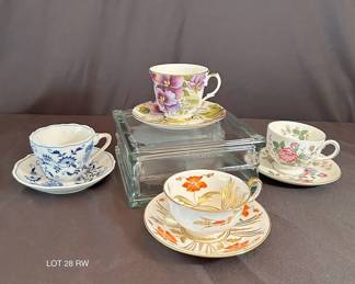 Floral Cup Saucer Bundle Wedgewood, Blue Danube and Royal Chelsea 