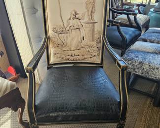 Pair of Italian Hollywood Regency crocodile arm chairs