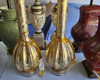 Lucite and ceramic mid century modern lamps