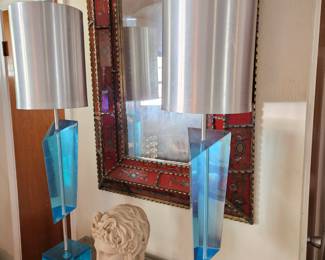 45" tall lucite and aluminum Van Teal lamps