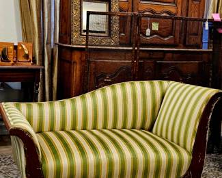 1920s Silk cream and green stripe Recamier Sofa/ fainting couch