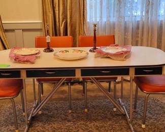Mcm formica table and vinyl and chrome chairs