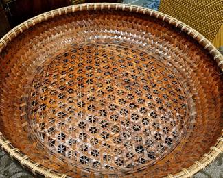 Huge Asian woven basket for gathering tea leaves, impressive decor for home, 18th century
