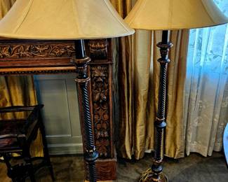 2 beautiful black and gilt standing lamps
