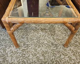 Bamboo Rattan style coffee table with glass top
