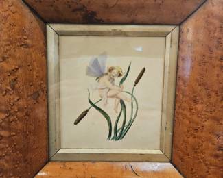 Stunning fairy, signed by artist circa 1880 in beautiful burl wood frame