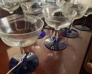 Etched blue stemware. 