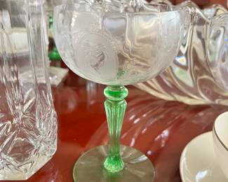 (4) Tiffin green stemware. 