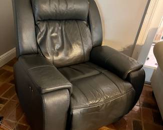 Blue leather electric recliner. 