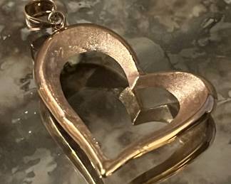 Large 14k rose gold floating heart pendant 