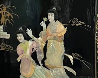 1940s large Asian lacquer wall panels