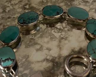 Huge sterling turquoise bracelet 